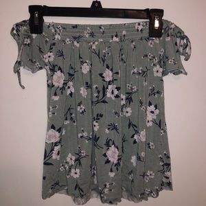 green floral off the shoulder top